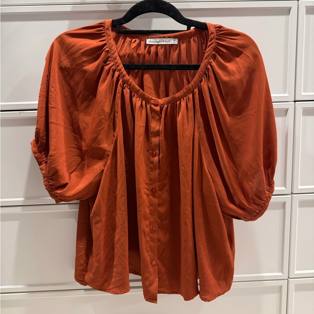 Abercrombie & Fitch Rust Orange Button-Front Peasant Blouse